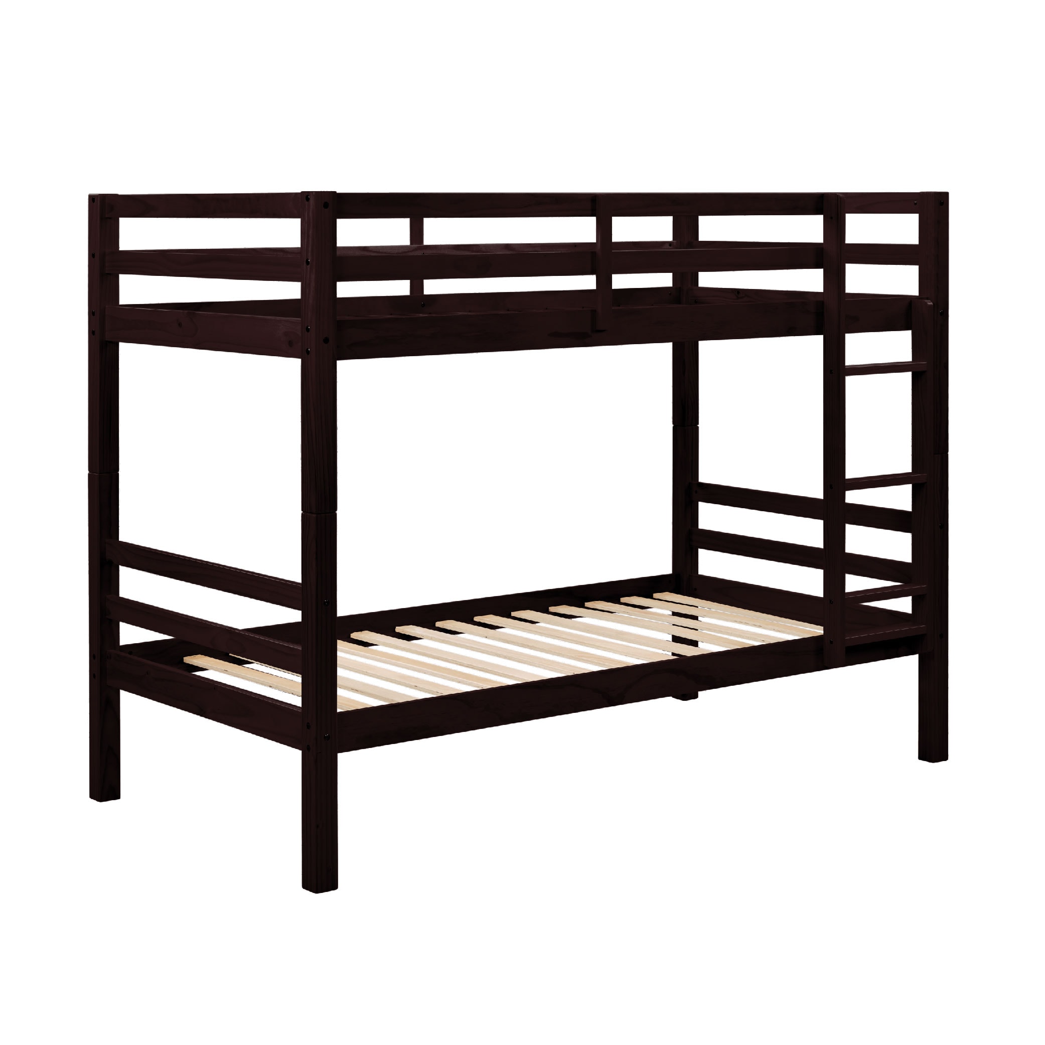 Twin Over Twin Bunk Bed With Thick Posts,Wooden Bunk Bed With High Guardrail And Ladder For Kids, Teens, Dorm Rooms, And Guest Rooms,No Box Spring Needed,Espresso_voghion.com